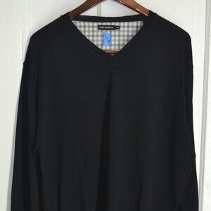 Paul Fredrick, 3XL, 100% Italian-Merino Wool, Black V-neck Sweater